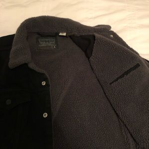 Black denim jacket wool inside. Size L fits M/L